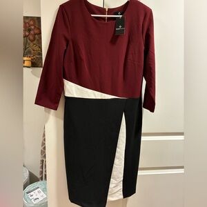 Ronni Nicole Red and Cream Sheath Dress 3/4 Sleeve